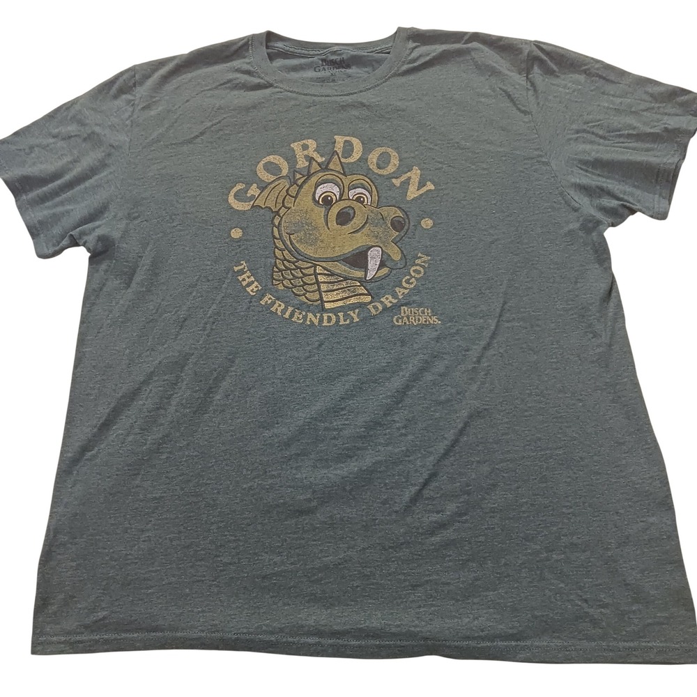 Busch Gardens Gordon The Friendly Dragon Graphic T-Shirt Mens XL Green Heather